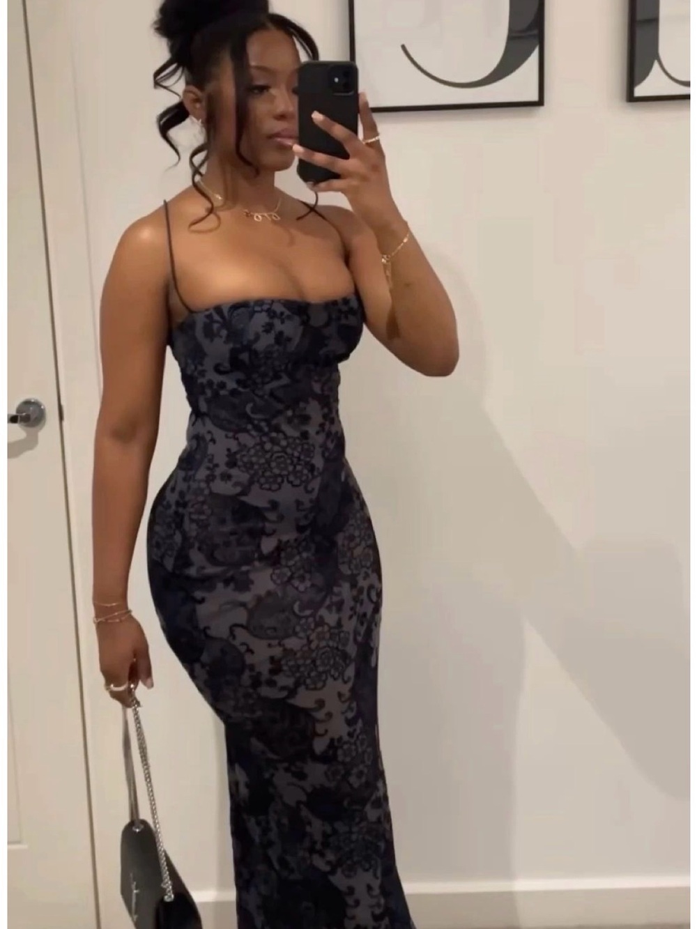 Black & Gray Paisley Print Midi Dress